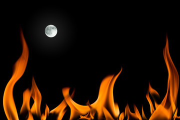fire flame and full moon isolated