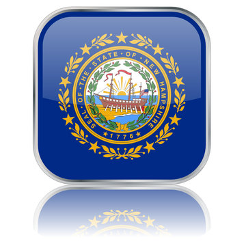 New Hampshire State Square Flag Button (USA Vector Reflection)
