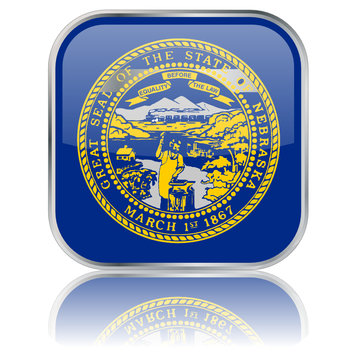 Nebraska State Square Flag Button (USA - Vector - Reflection)