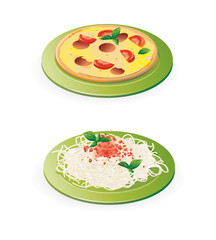 italian meals - pasta and pizza - vector