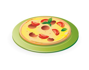 pizza on the green plate