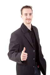 young businessman show yes -focus on hand