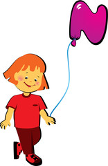 Friendly girl with balloon in the shape of the letter 