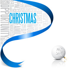 Christmas card with blue ribbon