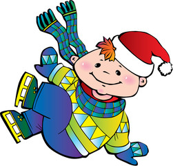 Cute little boy ice skater.  Happy childhood.