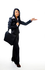 happy beautiful woman looking at your product with great joy