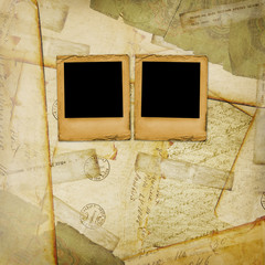 Vintage aged background, old Postcard, envelopes and slides