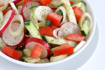 Fresh salad with radish, tomato, cucumber and spring onion