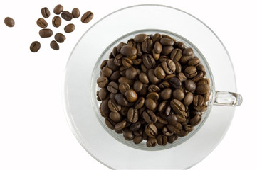 Cup of coffee beans_top view