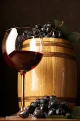 Red wine, grape and barrel