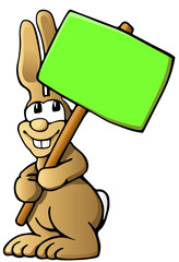 Cartoon Osterhase mit grünem Schild