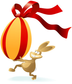 niedlicher cartoon osterhase mit riesenei