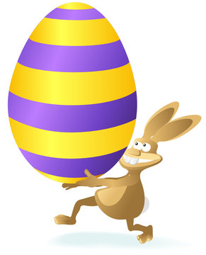 rennender Cartoon Osterhase mit Riesenei