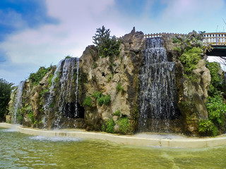 Waterfall and bridge in the park Genoves of Cadiz, Andalucia © Enrique David Garcia