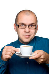 Man drinking black coffee