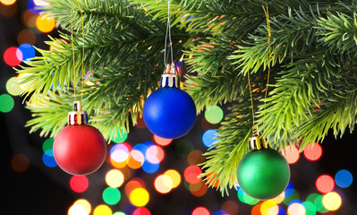 Christmas decoration and blurred lights at background