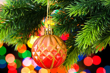 Christmas decoration and blurred lights at background