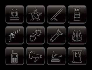 Law, order, police and crime icons - vector icon set