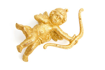 Golden christmas angel over white background