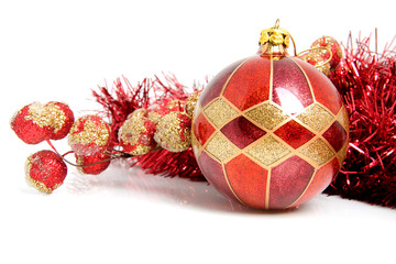 Christmas ball with decoration over white background