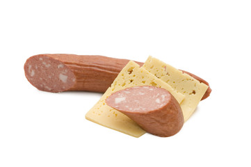 Sausage and cheese isolated on white background