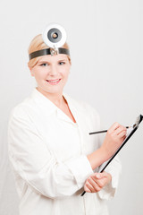 young female doctor with medical tool and folder