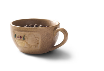 Brown isolated cup containing cofee beans