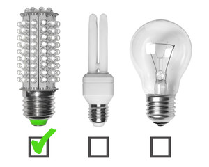 Led, neon and tungsten bulbs with checkboxes.