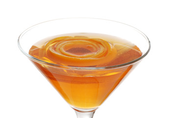 Sparkling Orange Martini With Peel Floating Focus On Rim
