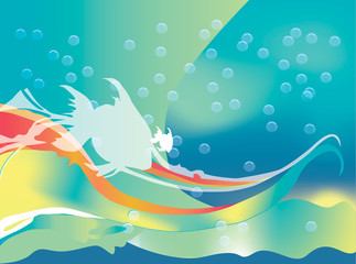 waves, fish and bubbles on beautiful background