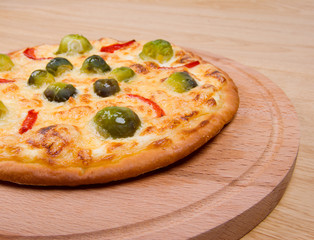 vegetable pizza with brussels sprouts.