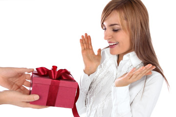 Young beautiful woman with gift