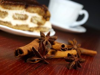 Sweet cake with cup of coffee