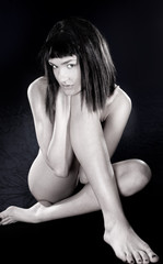 Naklejka premium Black and white portrait of attractive emotion woman