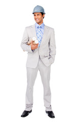 Ethnic architect wearing a hardhat