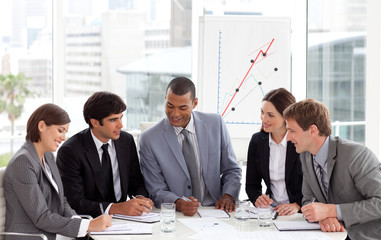 Smiling business people showing diversity
