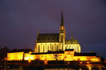 Brno cathedral in the night - obrazy, fototapety, plakaty