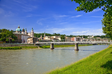 Veiw on Salzach river and Salzburg, Austria