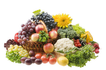 Big group of vegetable and fruit food objects