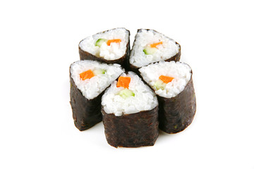 served shushi rolls on white