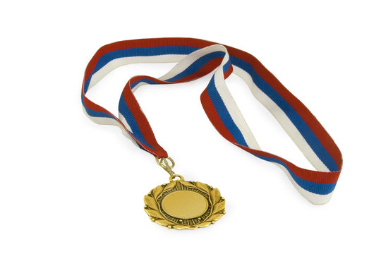 gold medal with ribbon isolated over white background