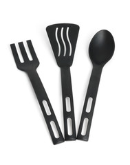 Black kitchen tools over white background