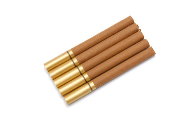 Five cigars on a white background