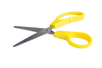 Closeup of open scissors (isolated on white)