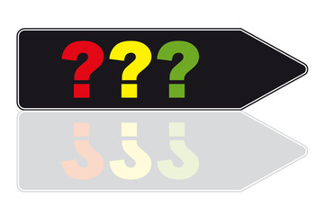 Schild mit bunten Fragezeichen