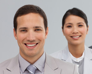 Multi-ethnic business associates in a line