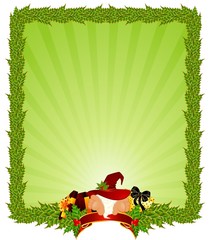 Little nice gnome is in a hat with a gift