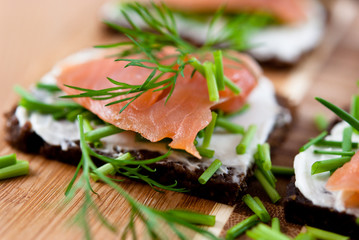 Canapes with smoked salmon