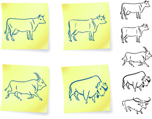 cow buffalo and bison on post it notes