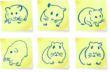 mice and hamsters on post it notes
